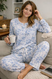 Conjunto Pijama Flores Azules Manga Larga